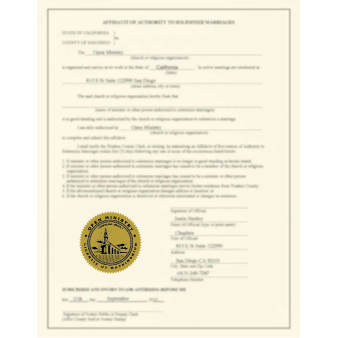Open Ministry legal document with a seal on a white background