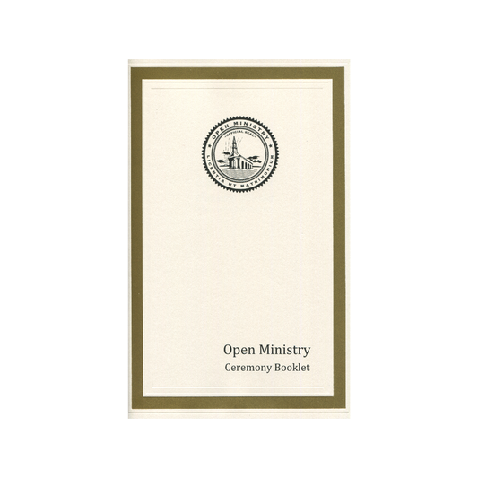 Open Ministry Ceremony Booklet with a logo on a white background