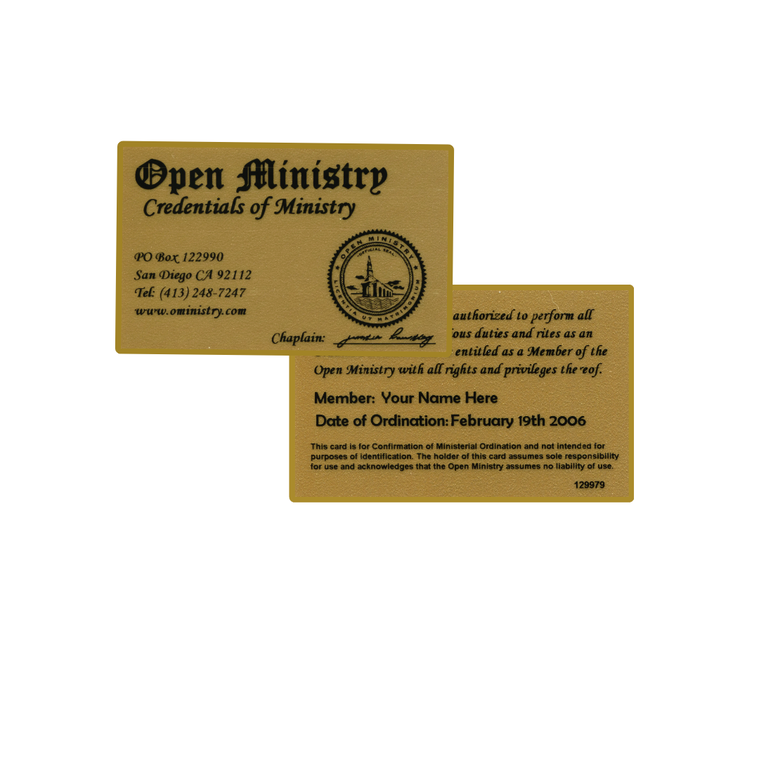 Open Ministry credentials on a white background